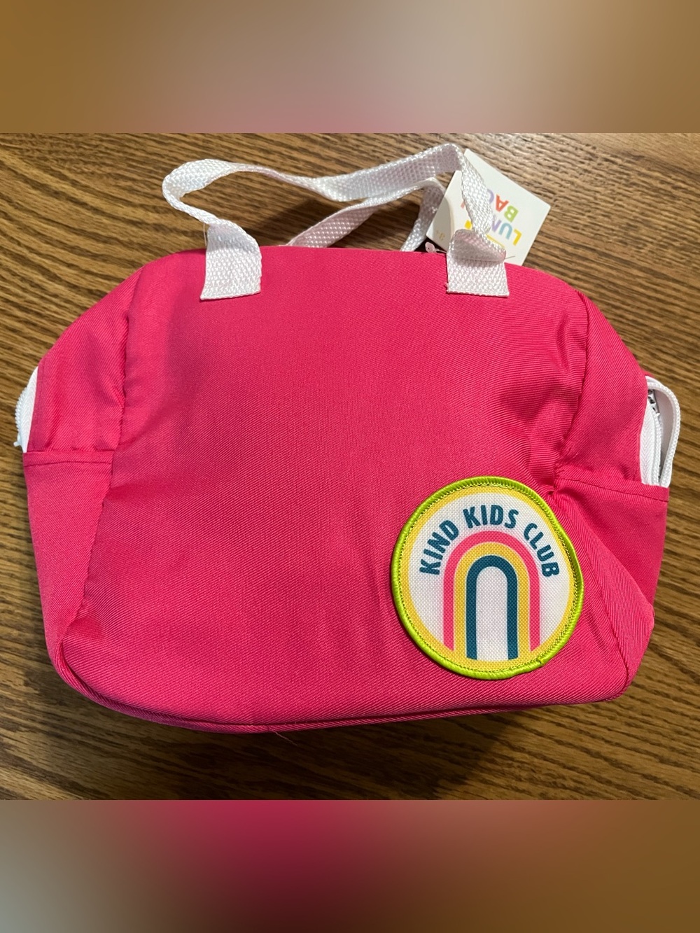Bright Pink Kids Tote with 'Kind Kids Club' Rainbow Patch